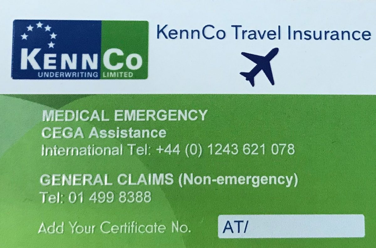 Travel Insurance Emergency Numbers Card - KennCo Insurance